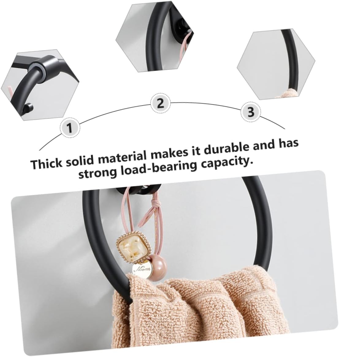 DOITOOL 3pcs Aluminum Towel with Hook Black Round Hand Towel Holder for Bathroom Space-Saving Design Smooth -Resistant