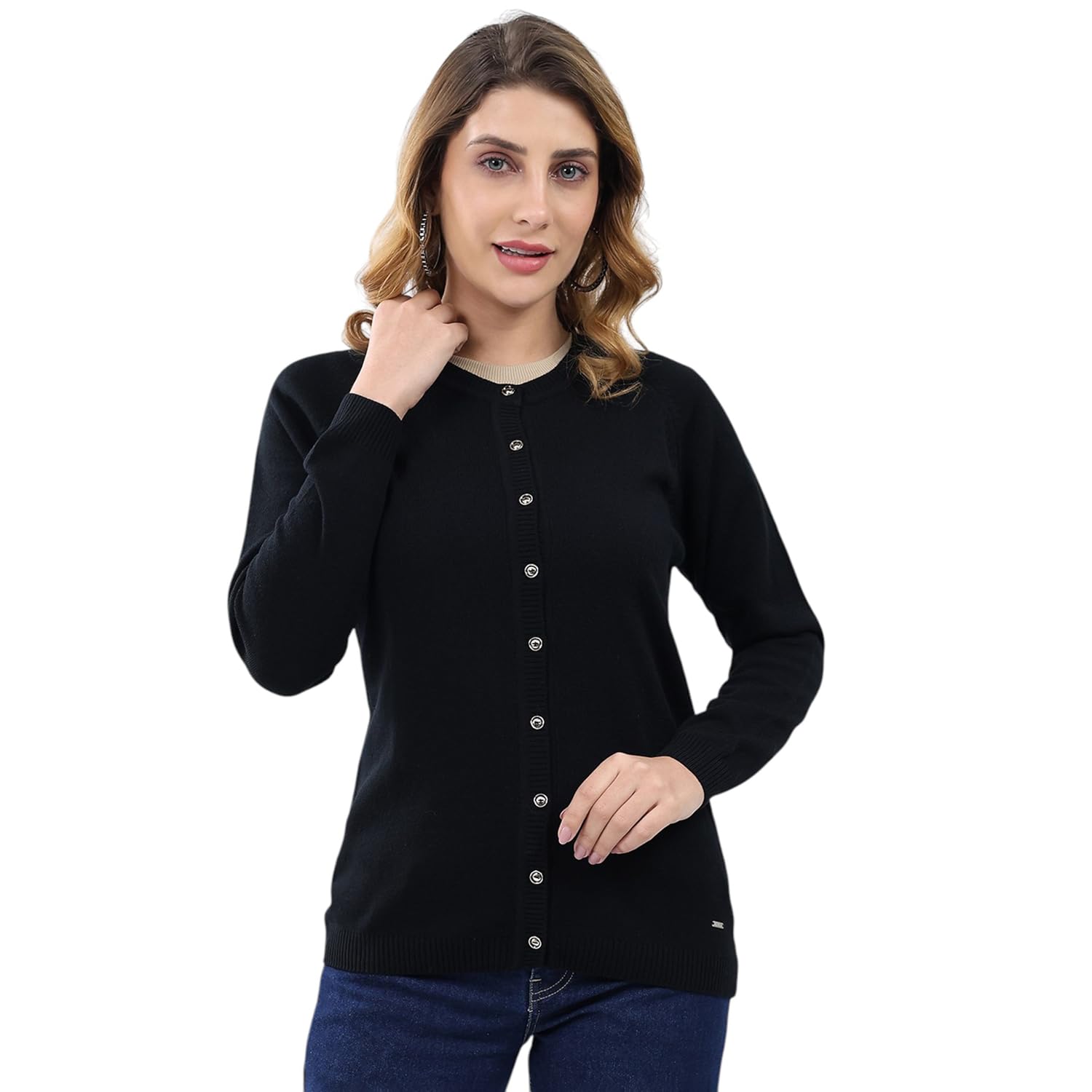 monte carlo Womens Regular Fit Solid Full Sleeve Round Neck Cardigan | Warm Woolen Buttoned Sweater for Ladies | Stylish Knitted Cardigan for Women's (Pack of 1)-picture-27