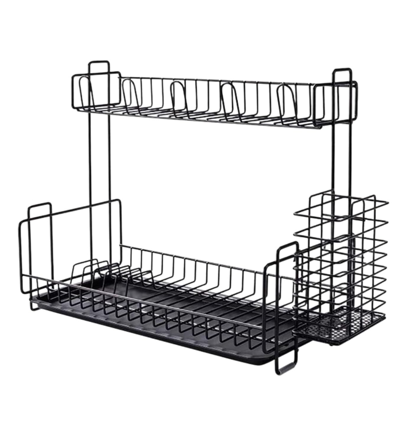 Scola Piatti Scolapiatti Multifunzionale A 2 Livelli Tazza Stoviglie Ciotola Conservazione della Cucina Asciugastoviglie(Black)