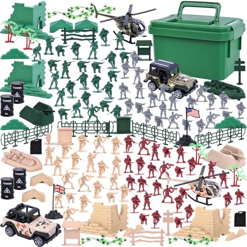 3 otters 115PCS Army Men Military Playset with Toy Soldiers, Vehicles & Helicopter in Storage Box...