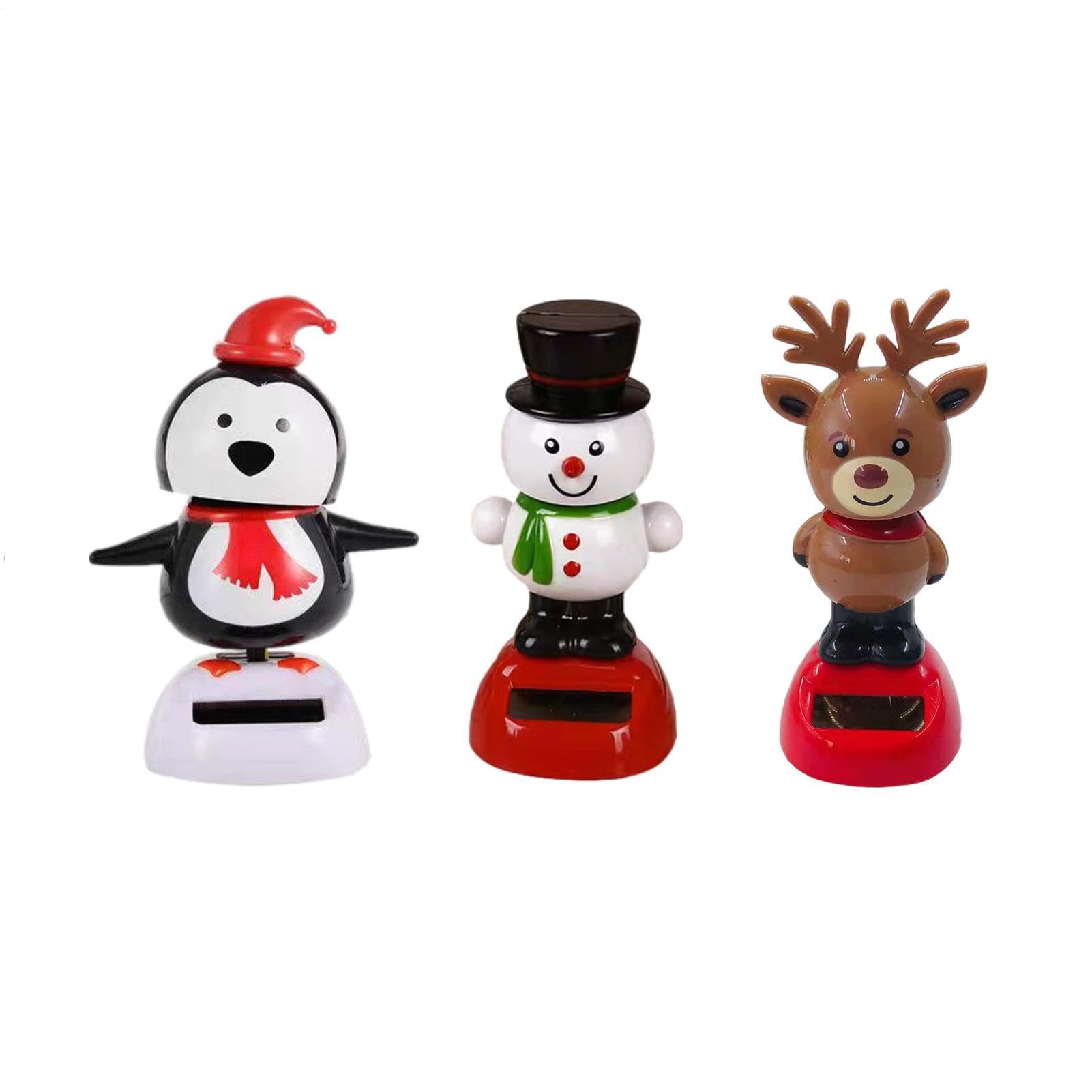 3 Pieces Christmas Snowman Penguins Elk Solar Power Dancing Figures, Solar Powered Dancing Toys for Car Dashboard, Cute Shaking Head Car Ornaments for Dashboard Desk Home Decoration, Gift for Driver