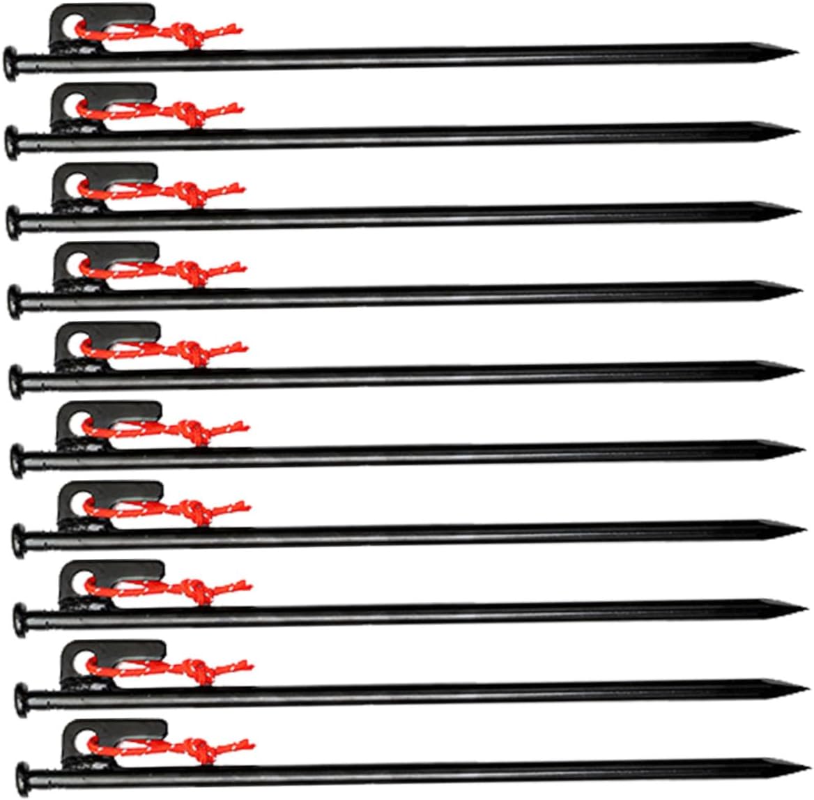 Toyvian Heavy Duty Tent Stakes Set 10pcs 30cm Black Metal Tent Pegs with Storage Bag Windproof Ground Anchors for Camping