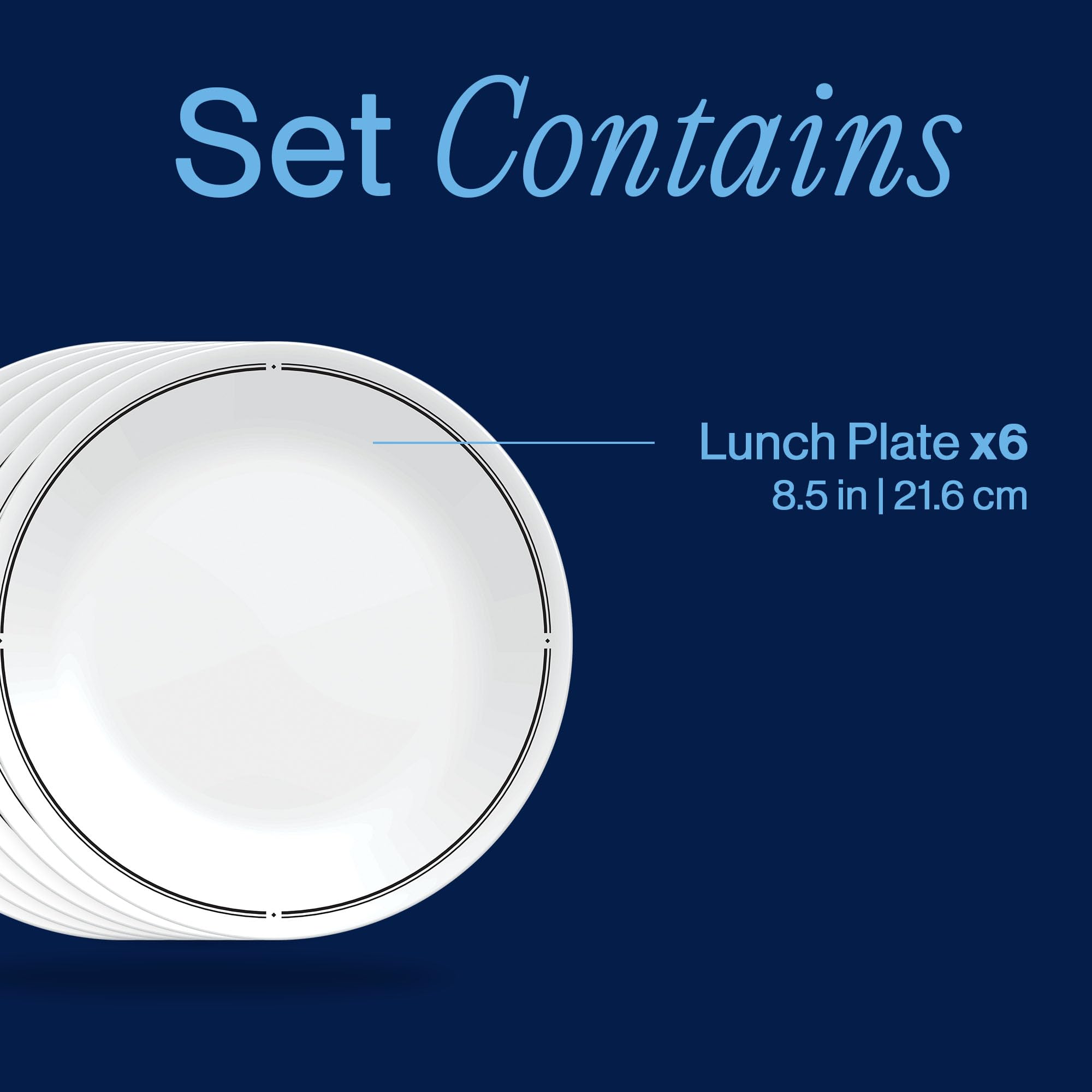 Corelle Vitrelle - 6 platos redondos de almuerzo de 8.5 pulgadas, vidrio de triple capa, platos redondos ligeros, platos de ensalada, resistentes a astillas y arañazos, aptos para microondas y