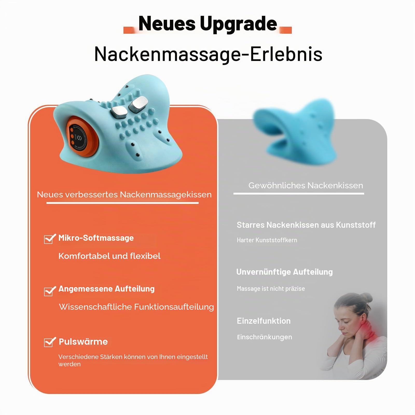 Nackenmassagegerät Elektrisch mit Wärme, 2026 Neu Kabelloses Massager(Blau)