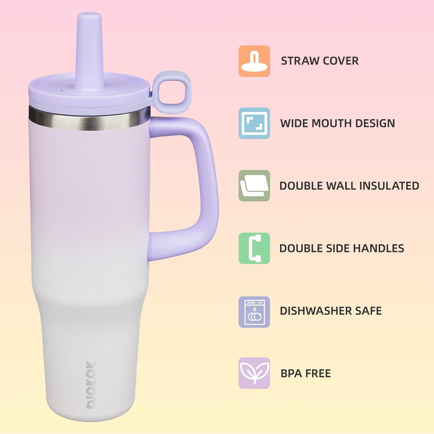 BJPKPK Insualted Tumblers with Handle and Straw 40oz Stianless Steel Travel Coffee Mug Thermal Cups with Lid,Purple Pearl - Image 2
