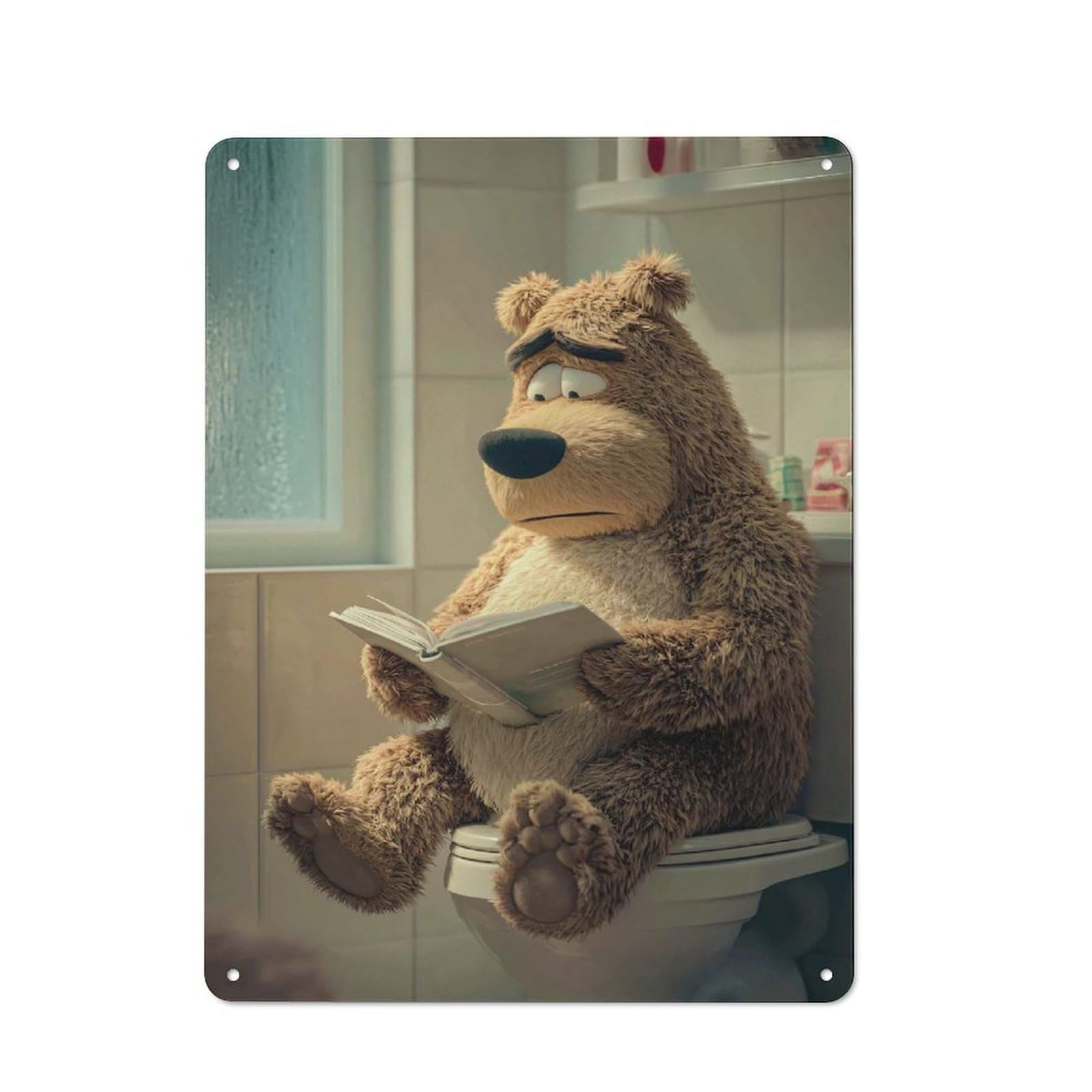 Junmoney Style-23 Retro Metal Sign With Sad Bear Reading On Toilet Design 40X30cm, Retro Old Style Wall Plaque For Kitchen, Hallway, Bar Or Small Cafe