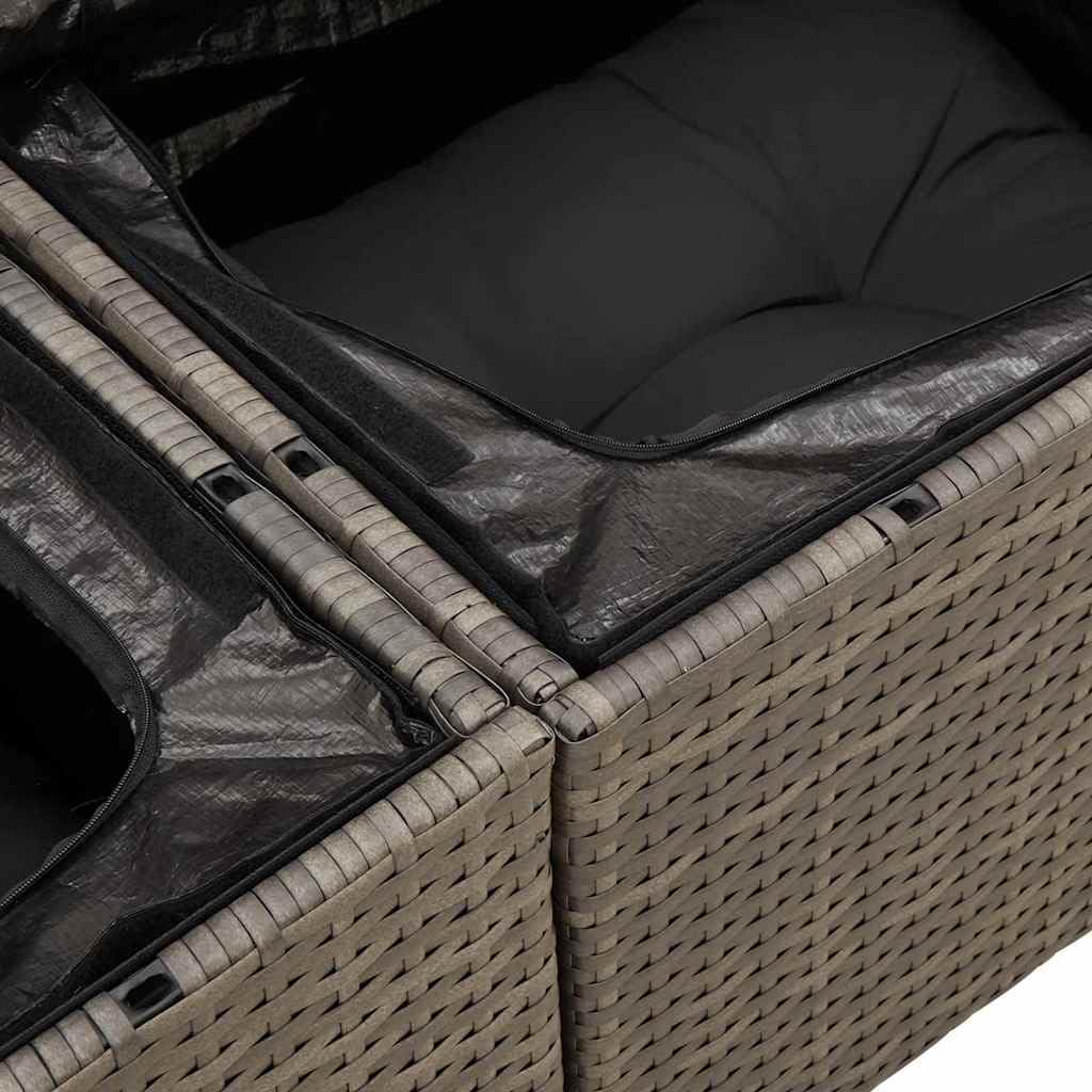 Set Divano da Giardino Modulare 13 Pezzi con Cuscino Grigio Polyrattan, Salotto Esterno Resistente con Tavolo e Pouf, Angolare Centrale per Terrazzo Patio, Durevole e Leggero con Coperte Lavabili