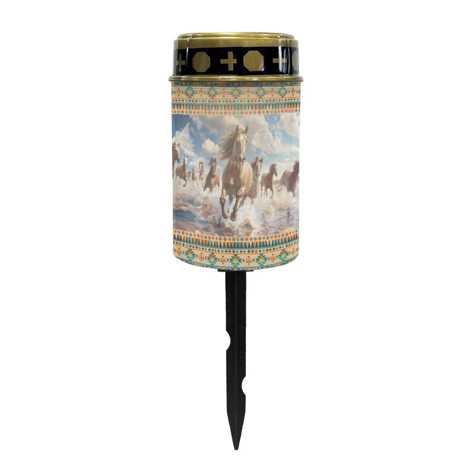 Poceacles Solar Lights Outdoor Cemetery Lights Solar Powered Cemetery Solar Lights Grave Flameless Candles Outdoor Stake Garden Lights Solar Lantern Outdoor Decoration, Aztec Brown Horse