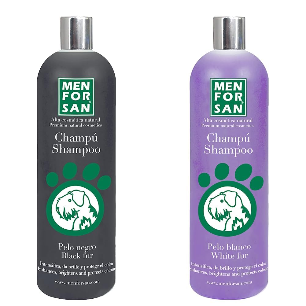 MENFORSAN Champú Perros Pelo Negro 1L, Intensificador del Color & Champú Perros Pelo Blanco 1L, Intensificador del Color