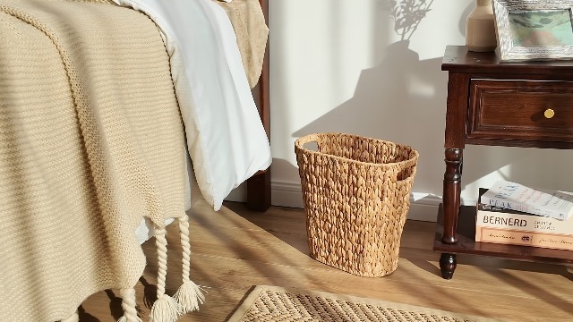 Image of StorageWorks Wicker Waste Basket, Handwoven Water Hyacinth Trash Can with Built-in Handles, Wicker Garbage Can for Bedroom, Bathroom, 1 Pack