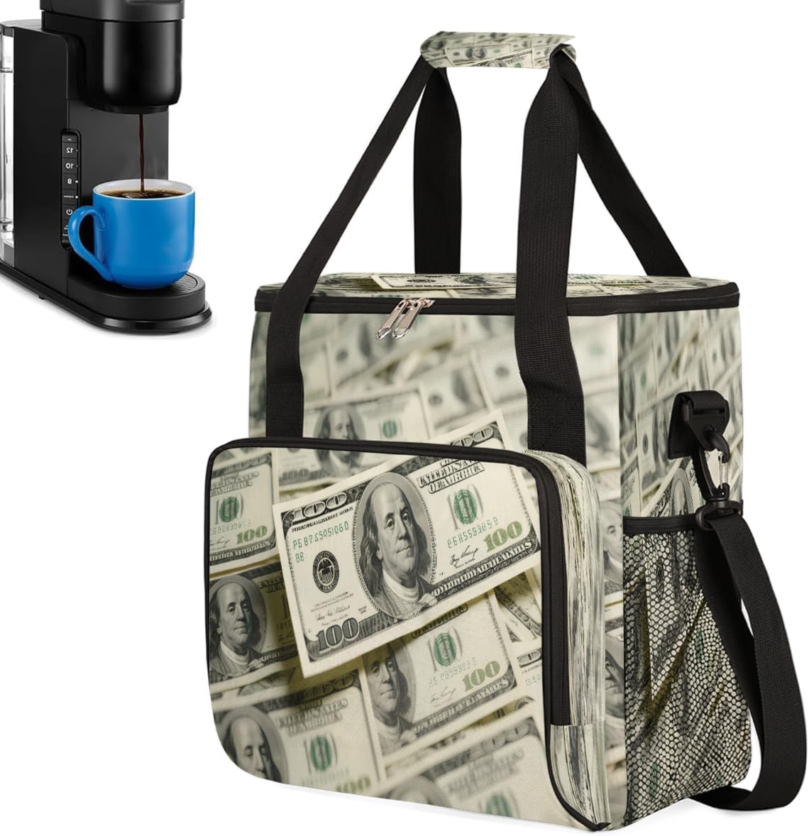 Piled 100s Portable Coffee Maker Carrying Bag Compatible with Keurig K-Mini or K-Mini Plus - Travel Storage Tote with K-Cup Pod Pockets for Single Serve Coffee Brewer