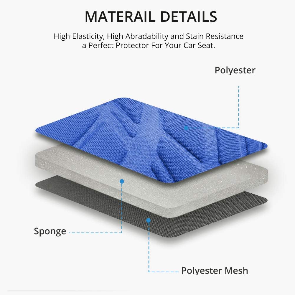 AUTOYOUTH Blue Car Seat Covers Full Set, 3D Tyre Embossed Front Bucket & Split Rear Bench Covers, Airbag Compatible, Quick Setup Universal Fit for Car, SUV, Seat Protectors (9pcs) - Image 6