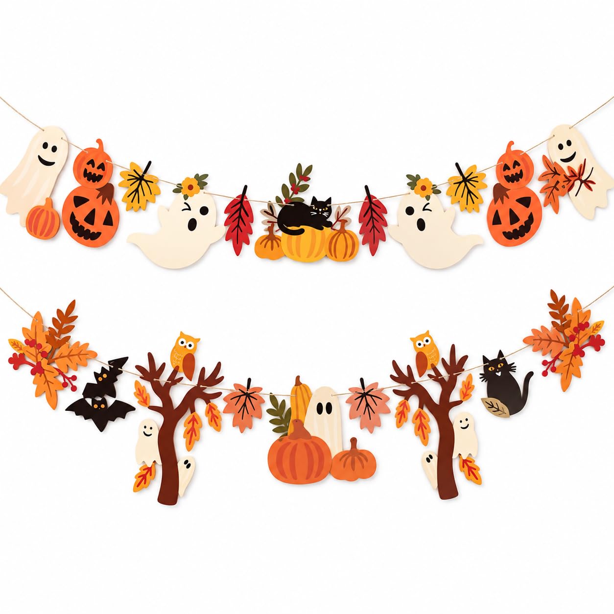 XQMMGO Autumn Paper Garland Bunting, 2Pcs Halloween Pumpkin Hanging Decor