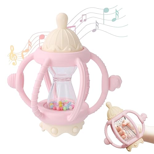 Socub Sonajero para bebés de 0 a 12 meses, agitador sensorial 2 en 1 con chupete y bola de dentición de silicona suave, juguete masticable sin BPA