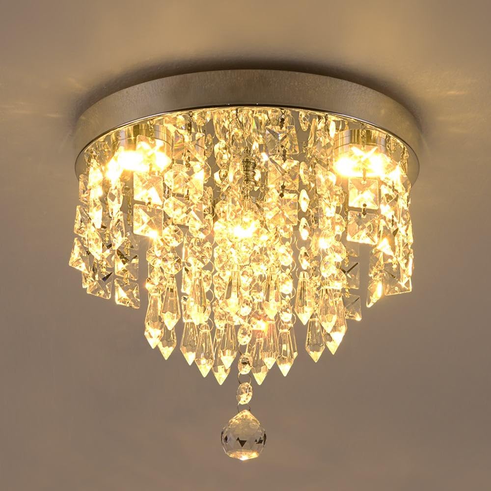 Dreamie Crystal Chandelier Lights for Ceiling | Mini Crystal Chandelier Jhoomer Flush Mount Ceiling Light for Hall, Kitchen, Living & Dining Bedroom | Size 400 MM-image-31