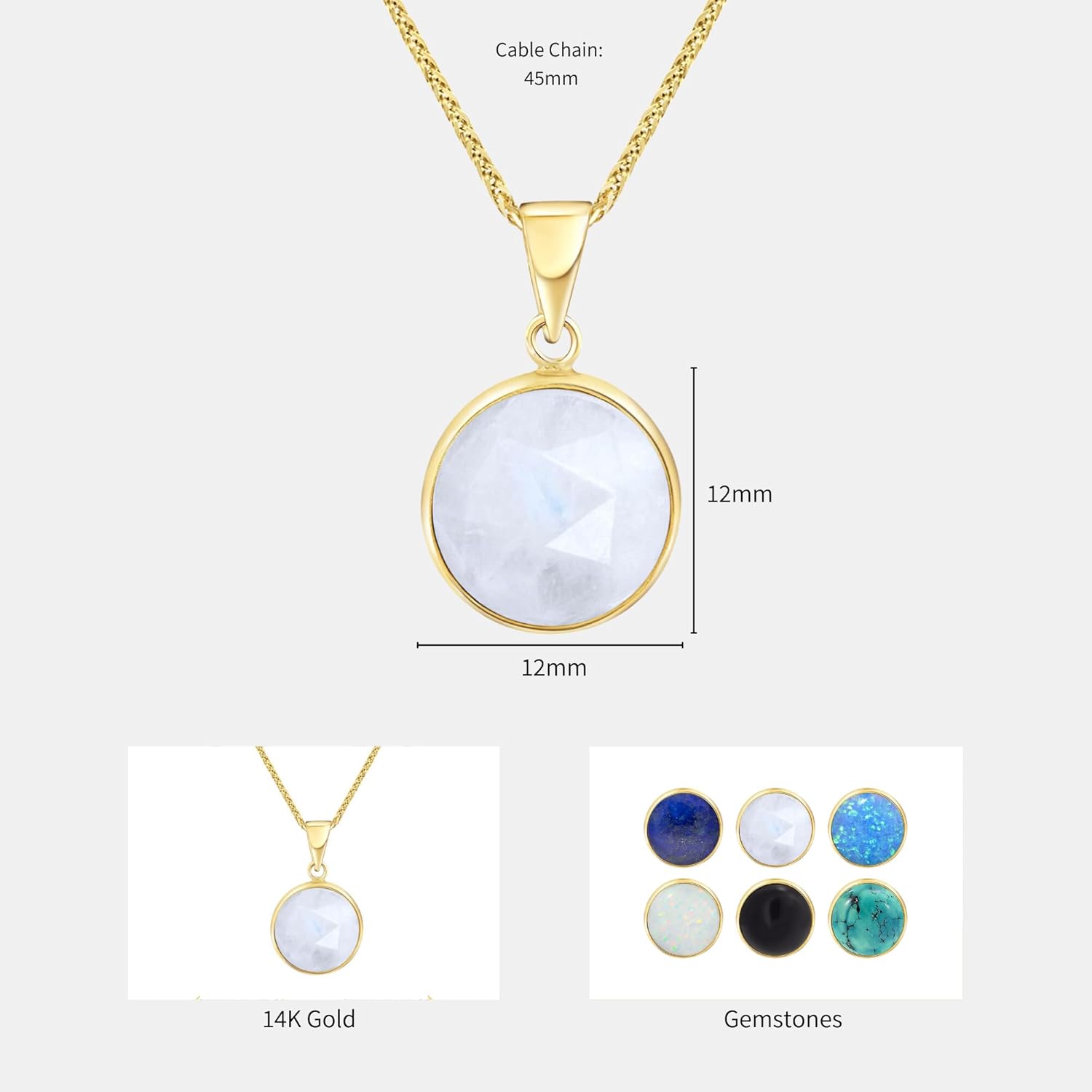 14K Gemstone Necklace for Women - Solid Gold Necklace - Gold Dainty Necklace for Women - Gold Pendant Necklace - Dainty Gold Necklace - Gold Wedding Jewelry - Gemstone Jewelry for Women