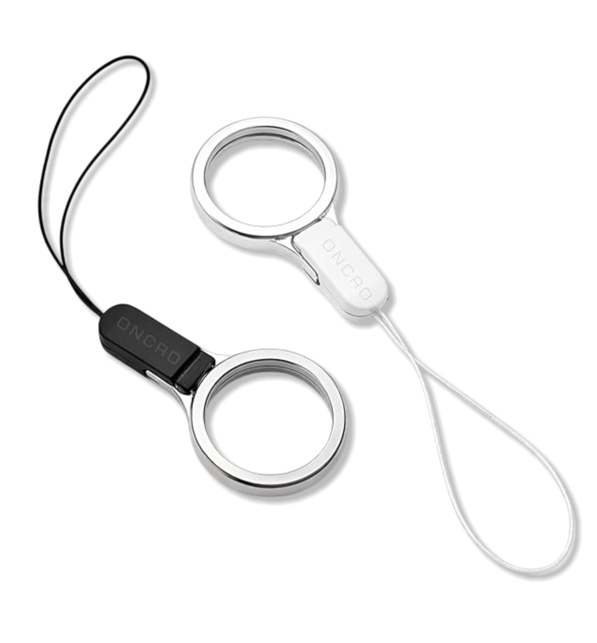 pack of 2 round shape tpe finger ring black white silver top with hanging charms keychain lanyard strap charm anti-slip thread for mobile phone charm camera pen drive holder keychain key chain