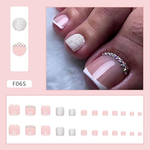 Miniatura 2 de Uñas postizas a presión, puntas blancas cuadradas, uñas postizas con purpurina, diseños de diamantes de imitación, uñas postizas de cobertura