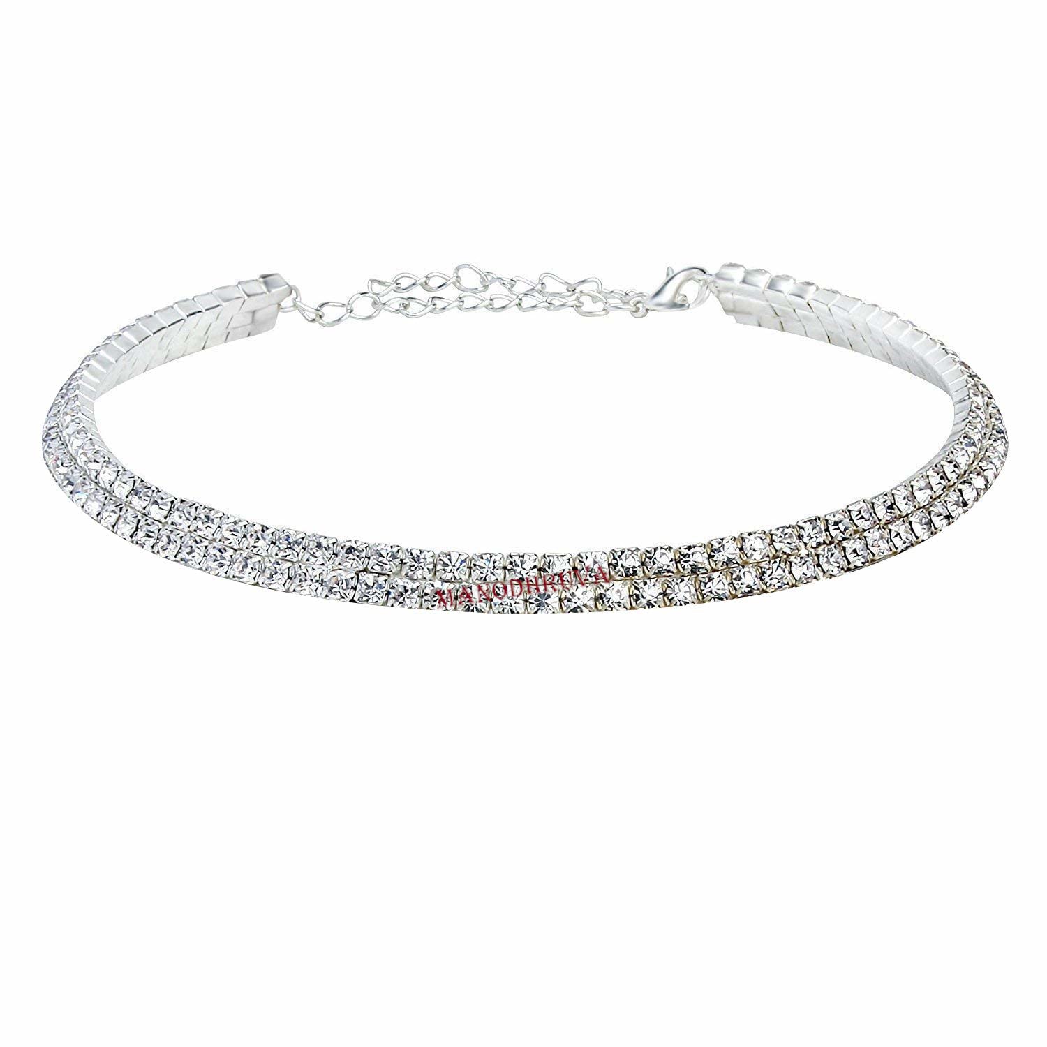 MANODHRUVA Silver Crystal Rhinestone Choker Necklace for Women (Two Line) (B09R3QHMQ8) Amazon Price History, Amazon Price Tracker