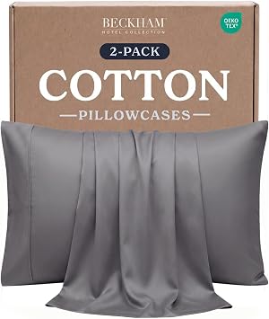 Beckham Hotel Collection Queen Pillow Cases Set of 2, Cool Touch Sateen Pillowcases, 500TC Cotton, Silky Smooth & Soft, Open End, Dark Gray