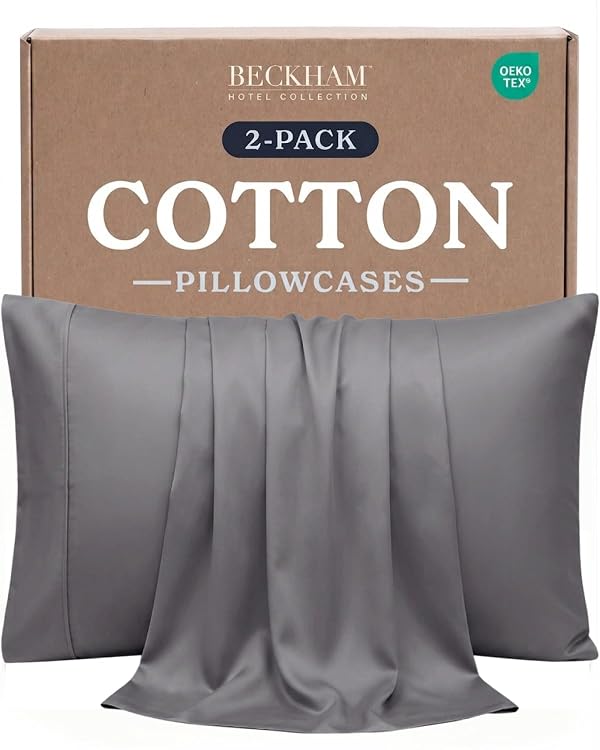 Beckham Hotel Collection King Pillow Cases Set of 2, Cool Touch Sateen Pillowcases, 500TC Cotton, Silky Smooth & Soft, Open End, Dark Gray by Beckham Hotel Collection - Used condition - US$33.24