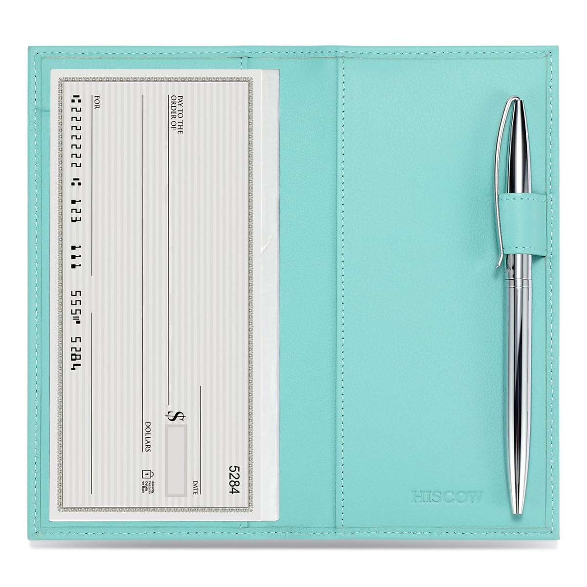 HISCOW Leather Checkbook Cover for Duplicate Checks with Pen Holder