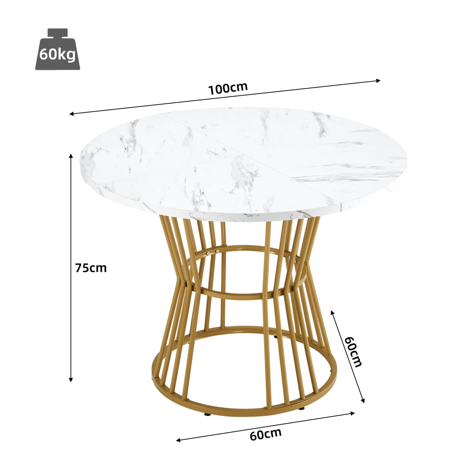 PUGSDRLY Table a Manger 100x100x75cm avec 4 Chaises,Table Ronde et Chaises en Velours,Pieds en Métal,Ensemble de Salle à Manger Moderne pour 4 Personnes (Gris+Or)
