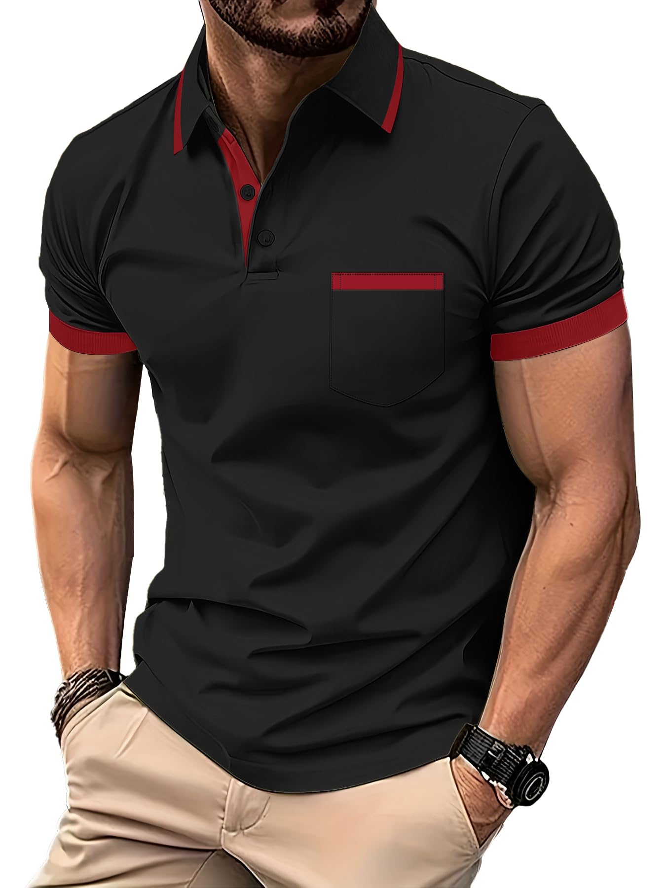 zitysport Polo Uomo Camicia a Maniche Corte Camicia da Golf Traspirante Uomo Camicie estive Sport Basic Slim Fit Tshirt con Tasca sul Petto Polo Shirt