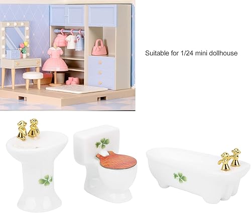 Miniatura 6 de Juego de 3 muebles de sala de muñecas 1:24, juego de sala de muñecas en miniatura, kit de fregadero de inodoro de cerámica de simulación (#2)