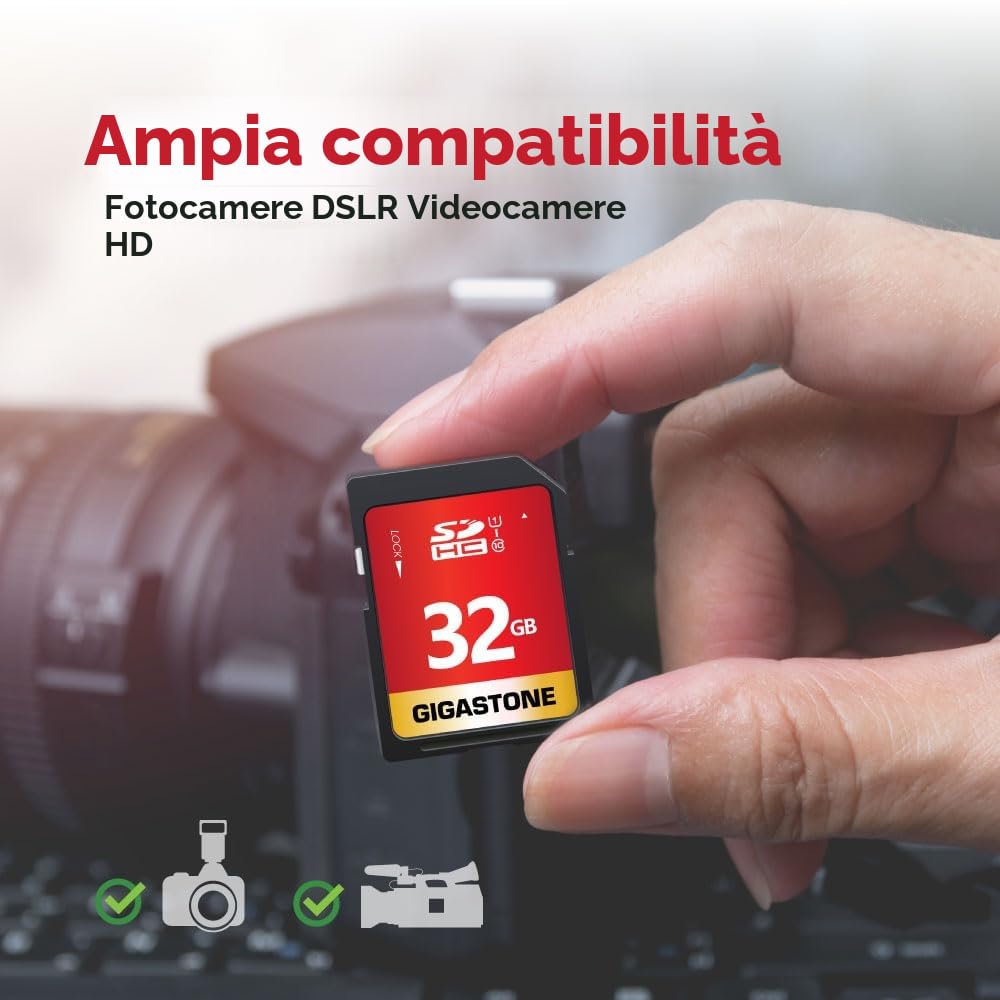 GIGATSONE Scheda SD 32 GB, Set da 5, Scheda di Memoria SDHC, Velocità di Lettura Fino a 80 MB/sec, Classe 10 U1 UHS-I, Specialmente per Fotocamere Videocamera Telecamera PC