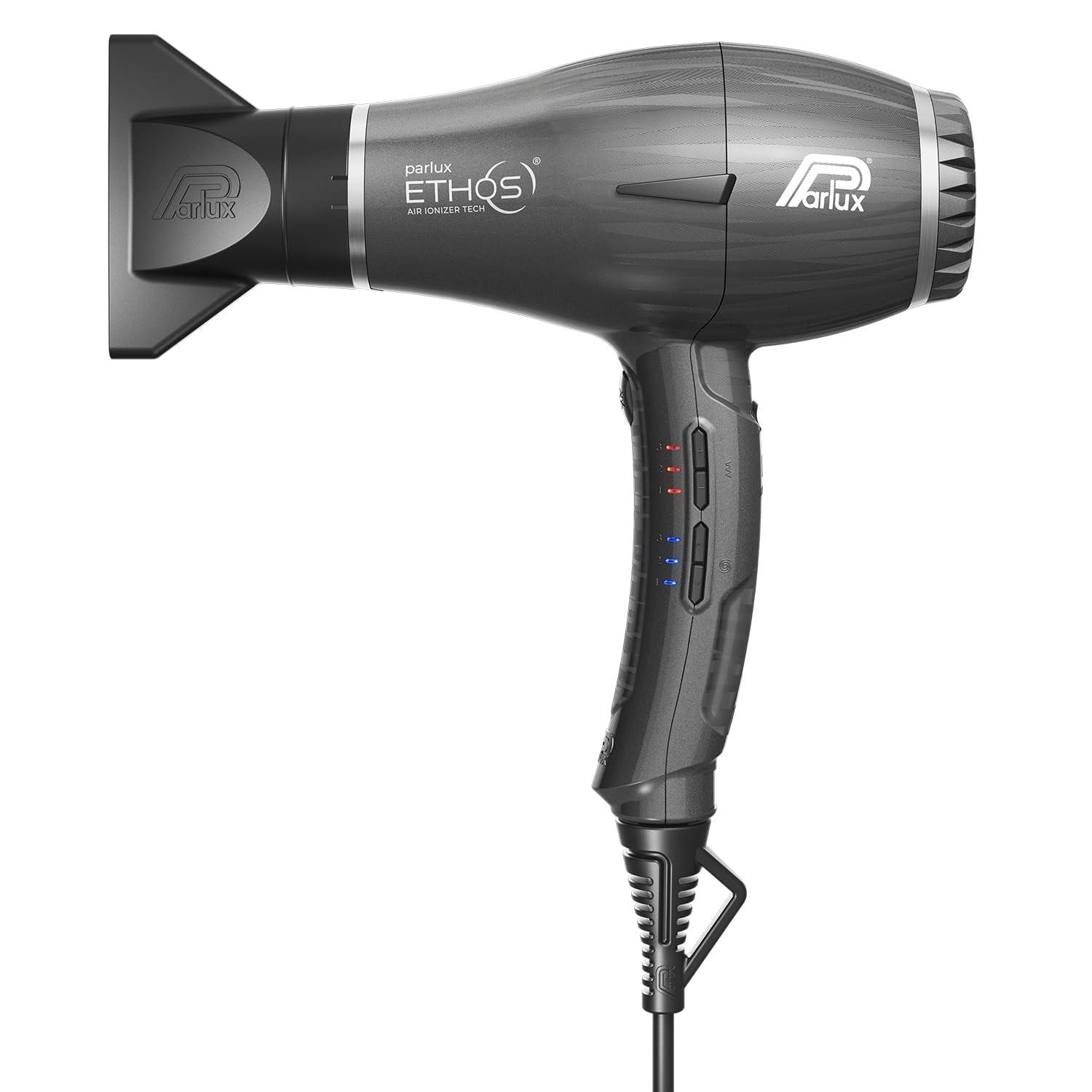 Parlux Ethos® Asciugacapelli Digitale Professionale con Ioni negativi, 9 combinazioni di Velocità e Temperatura, Cavo girevole brevettato, Potente e Leggero, Made in Italy, Colore Titanio