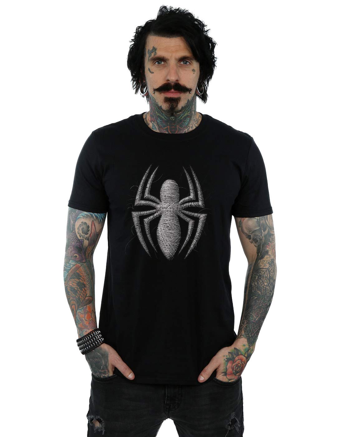 Absolute Cult Men's Black Marvel Spider-Man Web Crouch T-Shirt Large