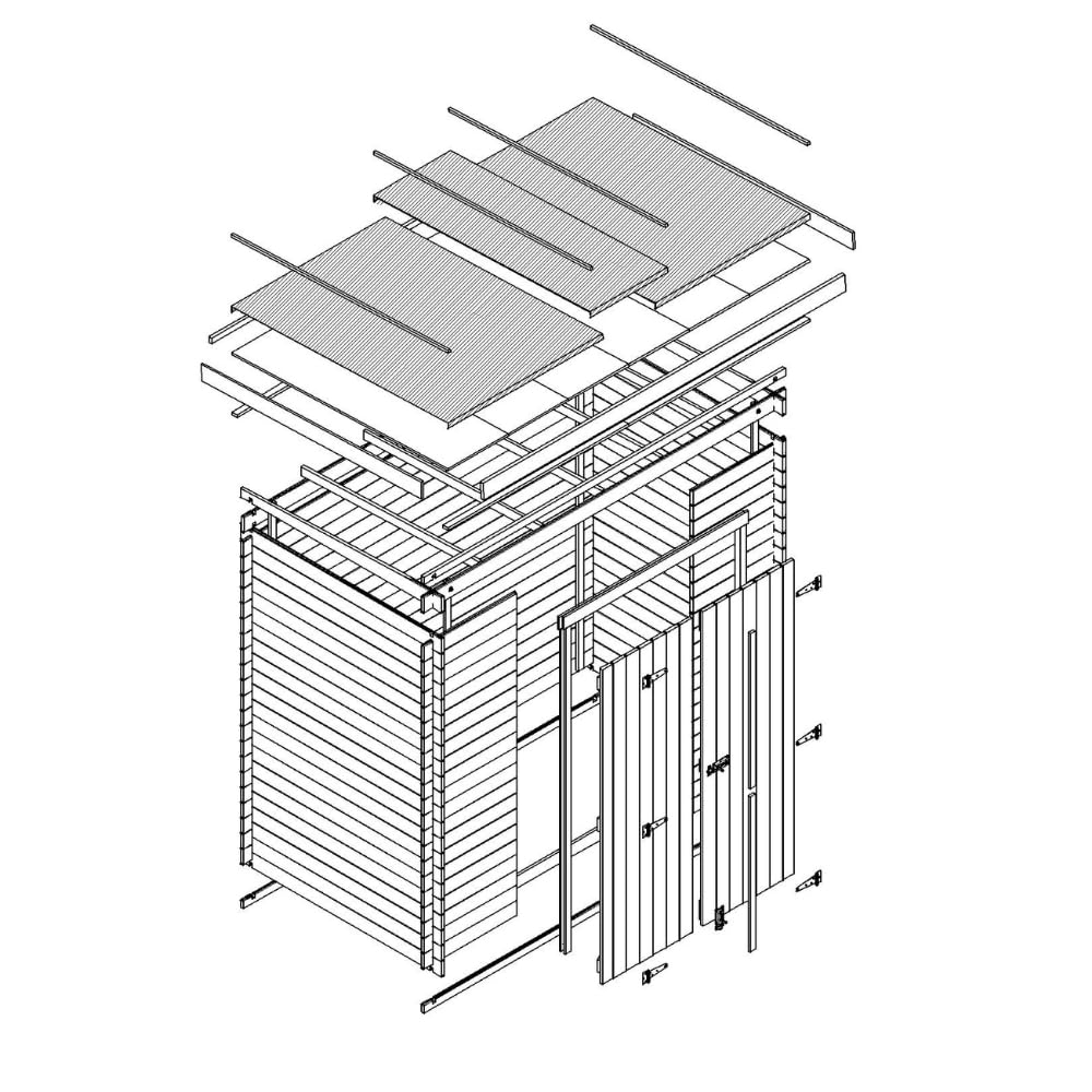 TIMBELA M310C1 Gartenhaus aus Holz 2,63 m², Kiefer/Fichte, Geräteschuppen mit 19 mm Wandstärke, Gerätehaus aus Holz für Gartenwerkzeug und Fahrräder, Doppeltür, Ohne Boden