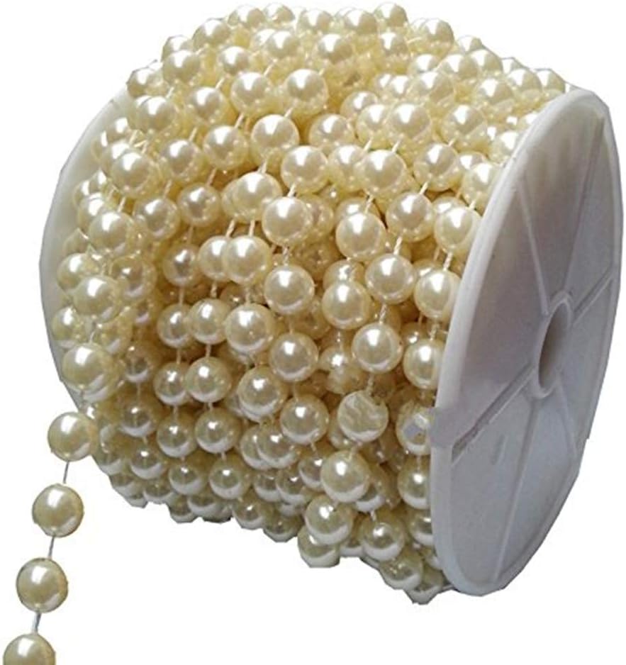 Tongshi 10mm X 20m/66ft Acrylic Pearl Beads Craft Roll Strand Garland DIY Wedding Party Decoration, Ivory