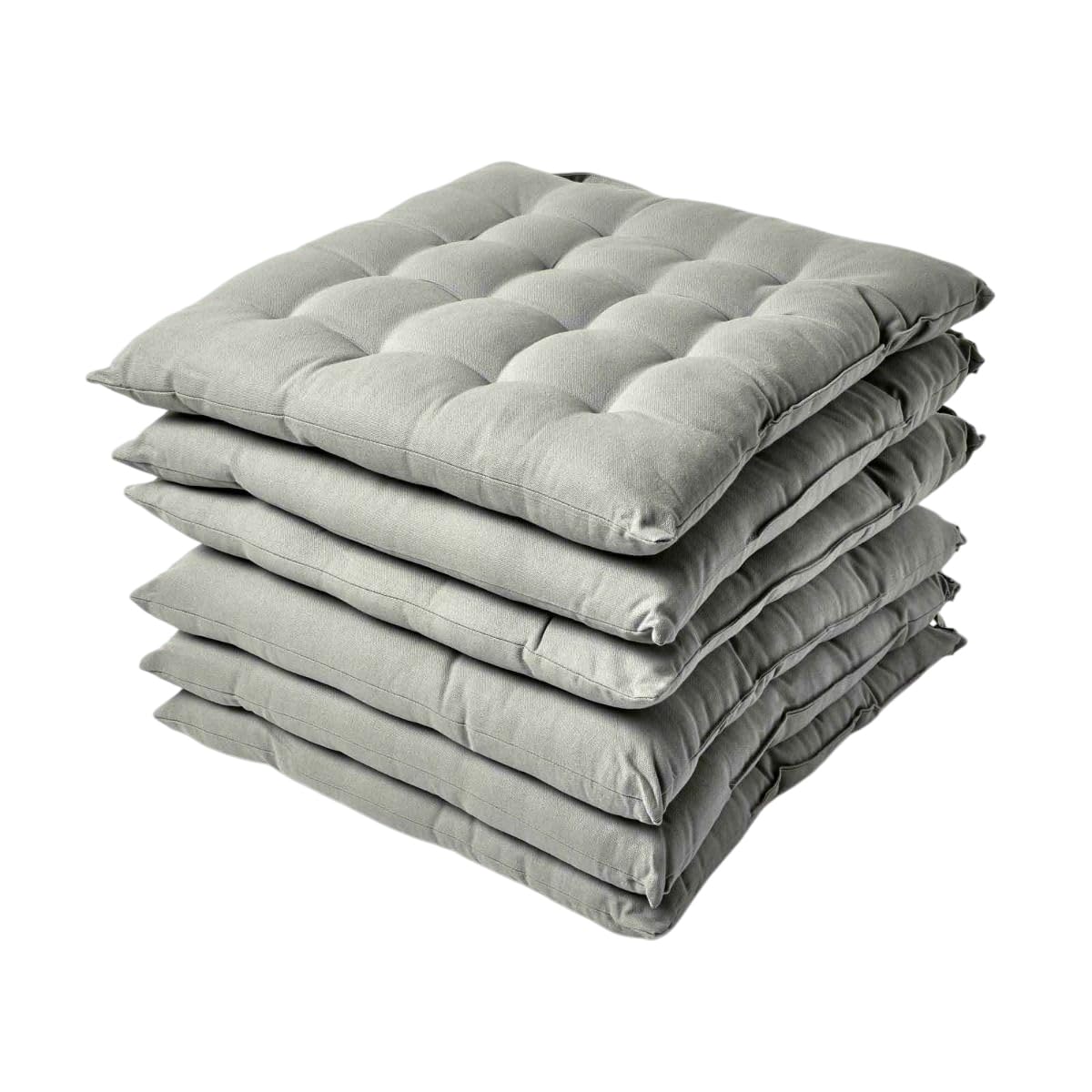 Homescapes Grey Seat Pads For Dining Chair, Set Of 6 100% Cotton Chair Pads With Straps, 40X40 Cm