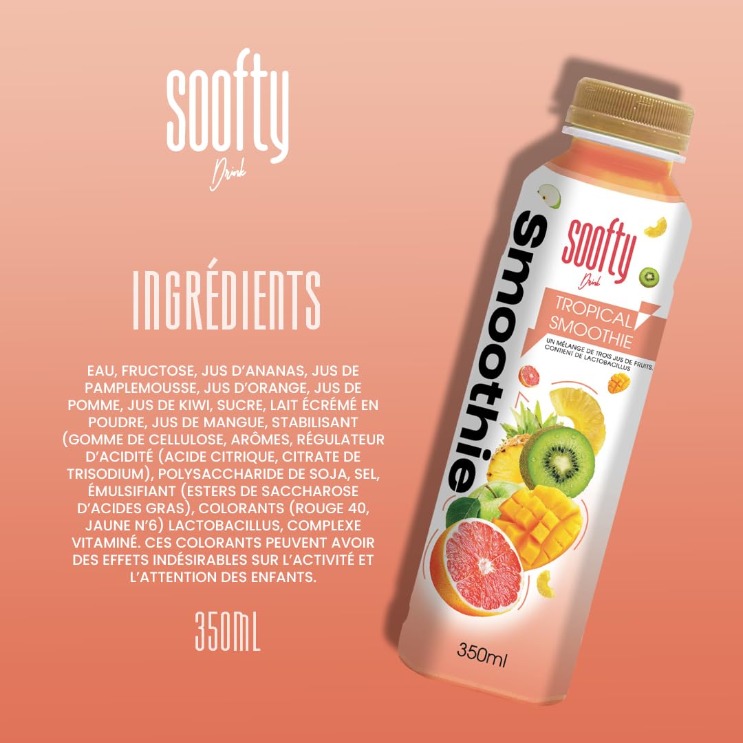 Boissons Soofty Smoothie Tropical, 350ml, Pack de 20