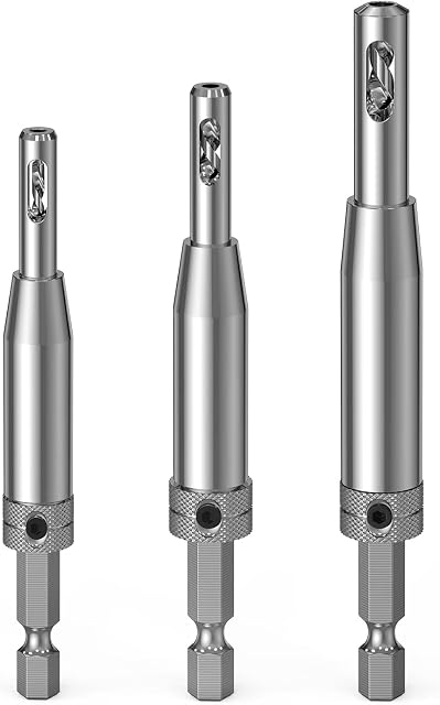 Upgrade Hinge Drill Bit Set 3Pcs, Ancable 1/4" Hex Shank Hinge Drill Bit Guide Set High Speed Steel Self Centering Drill Bits For Door Window Cabinet Hinge Pilot Hole Drill Bit (2.4mm, 2.8mm, 3.6mm)