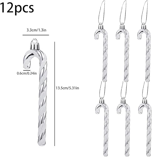 Miniatura 2 de 12 adornos de bastón de caramelo con purpurina de plástico para decoración de árbol de Navidad, decoraciones colgantes para manualidades de Navidad,