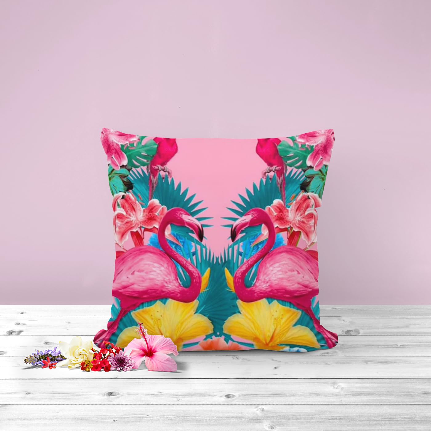 Federa Per Cuscino 45x45 Cm In Morbido Peluche Con Stampa Di Fenicotteri Rosa – Chiusura Con Cerniera Nascosta, Solo Copri Cuscino