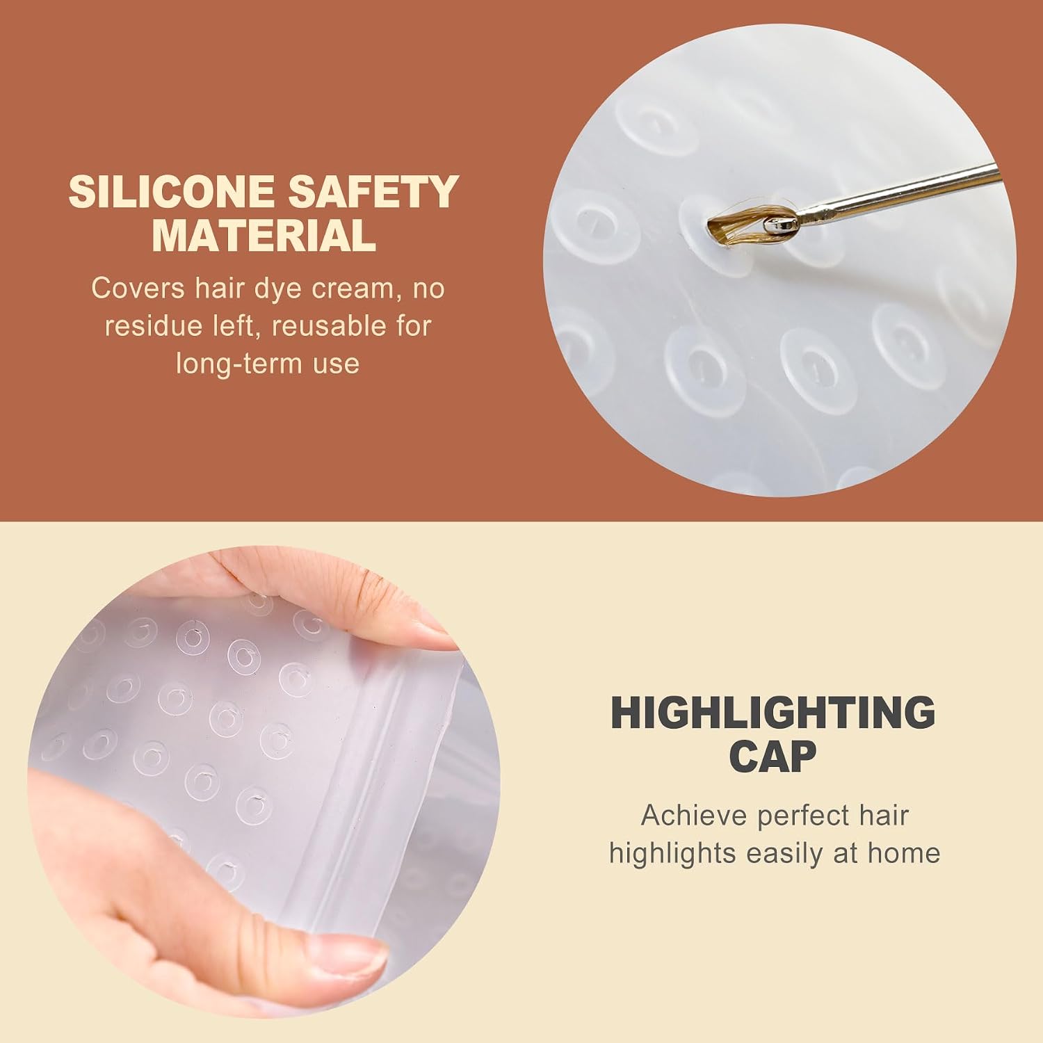 2 Pcs Silicone Hair Highlighting Cap Set with Metal Hook Reusable Frosting Tipping Hat for Balayage Bleaching DIY Coloring Dyeing Home Salon Hair Styling Tools Kit
