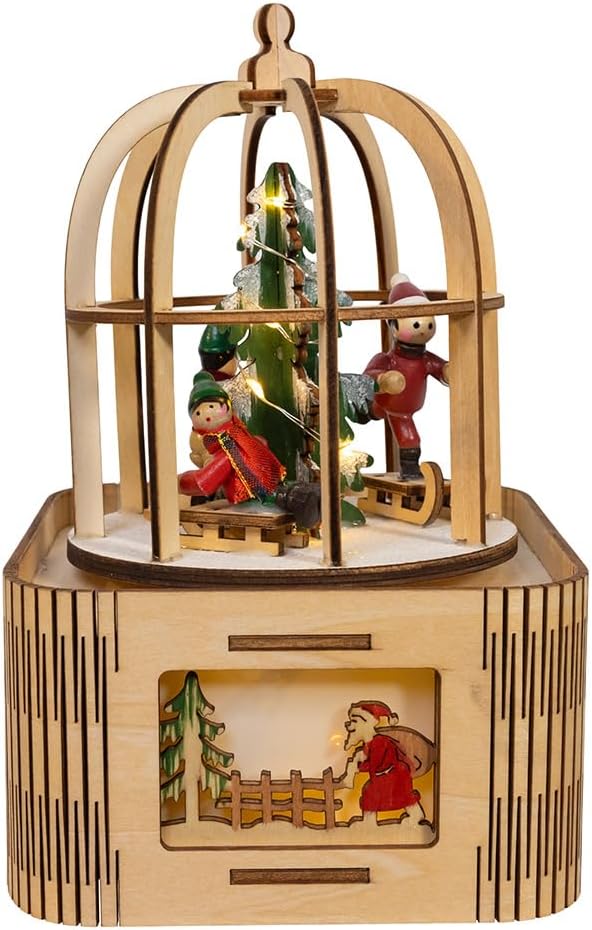 Kurt S. Adler 7 Inch Battery Operated Prelit Plywood LED Music Box