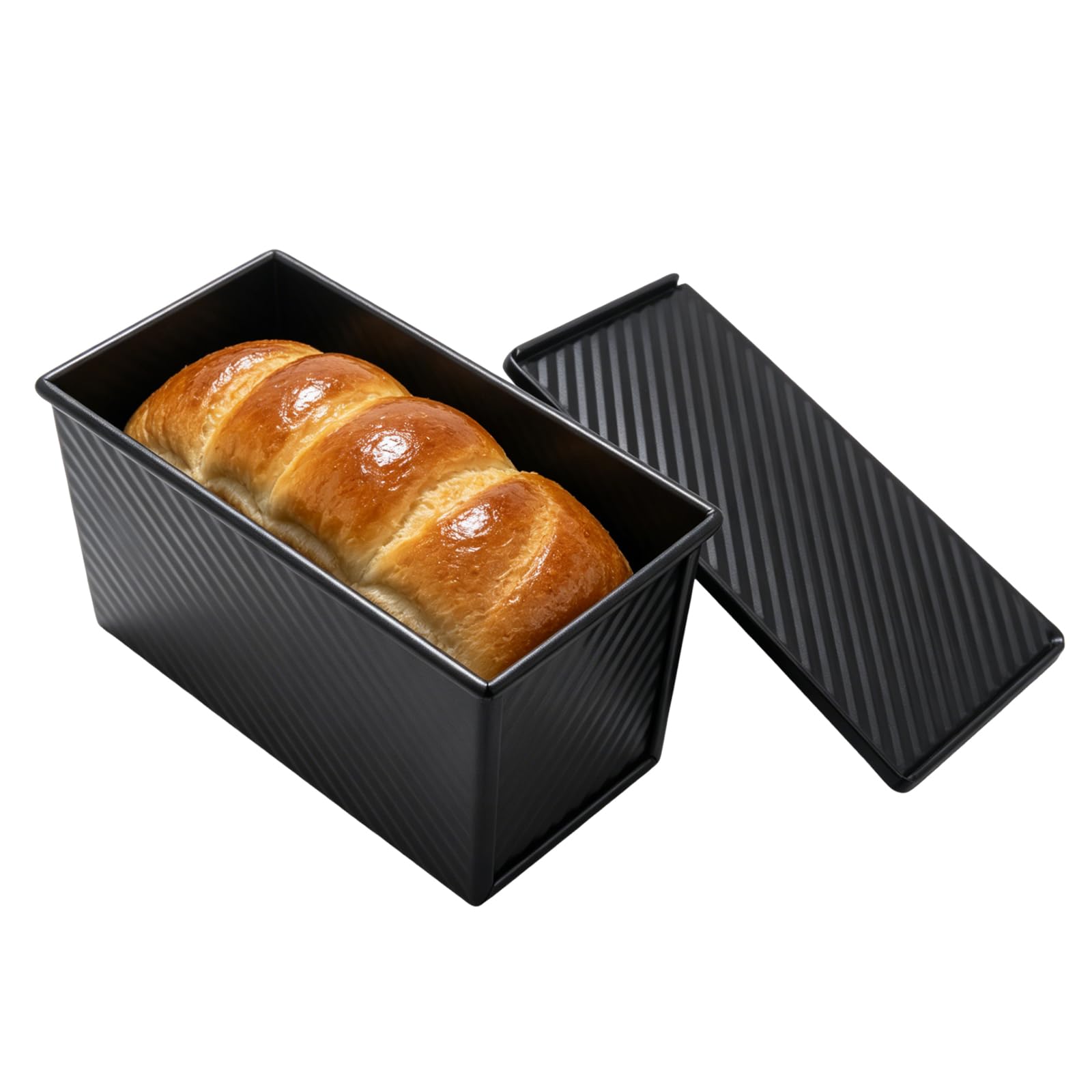 MospdyGear 21x11 cm Black Non-Stick Loaf Tin with Lid, Carbon Steel Bread Pan for Baking Delicious Toast and Sandwich Bread, Versatile Toast Mold for Home Bakers and Cooking Enthusiasts