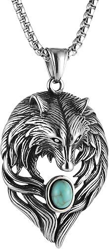 STWTR Collar de cabeza de lobo vikingo, collar con colgante de amuleto escandinavo nórdico Fenrir nórdico