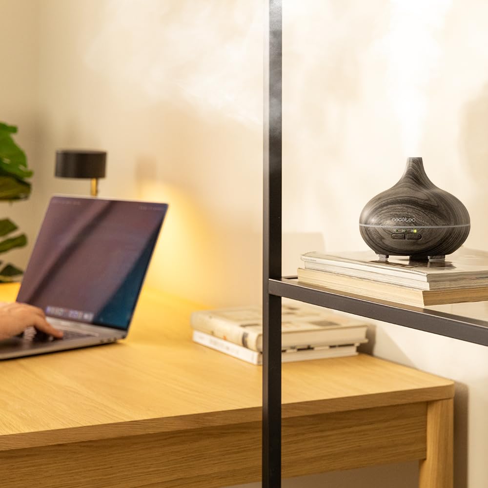 Cecotec Umidificatore Ambiente Ultrasuoni con Diffusore Aromi Pure Aroma 150 Yin Grey. Serbatoio 150ml, 7 Colori LED Regolabili, Timer 3h, Ultra-Silenzioso, Aromaterapia, Facile da Pulire