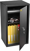 HomeSafe HV70K Széf Kulcsos Zárral, 70x40x36 cm, Nagy Méretű Acél Páncélszekrény Otthoni Értéktároláshoz, 2 Állítható Polccal, Falra Szerelh 4