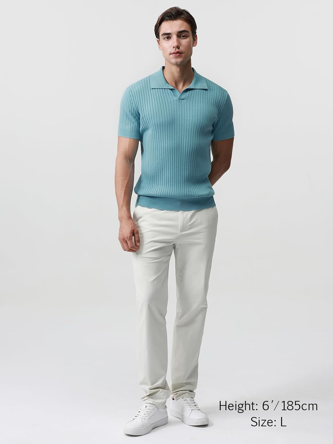 Pure BCI Cotton Short Sleeve Polo Shirts for Men Johnny Collar Sweater High Twist Ribbed Knit Buttonless Top - Image 3