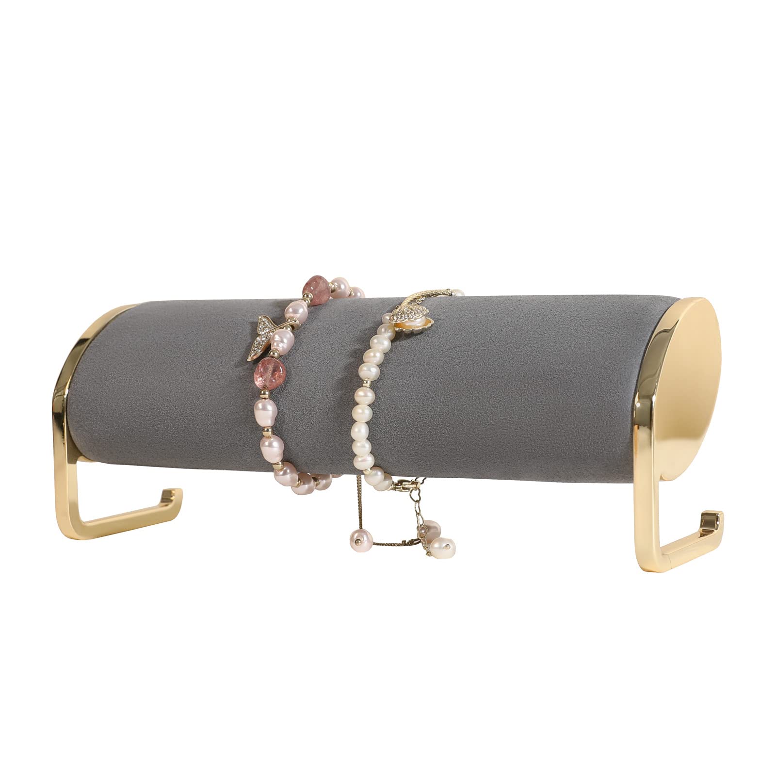 GemeShou Soporte de pulsera de joyería gris largo para espectáculos, organizador de brazalete de metal dorado, pantalla de soporte