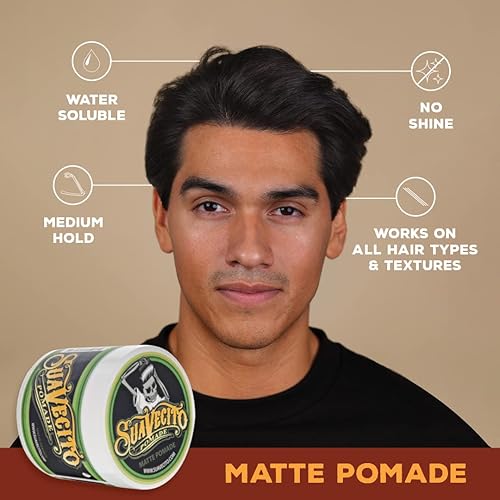 Miniatura 6 de Suavecito Pomade Matte (sin brillo) Fórmula de 5 onzas, 1 paquete – Pomada de pelo de fijación media para hombres – Pasta de cabello mate para