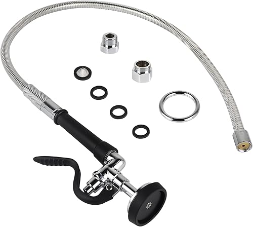 Válvula de pulverización con manguera de preenjuague de 38 pulgadas, manguera flexible de acero inoxidable con rociador de platos de alta presión de