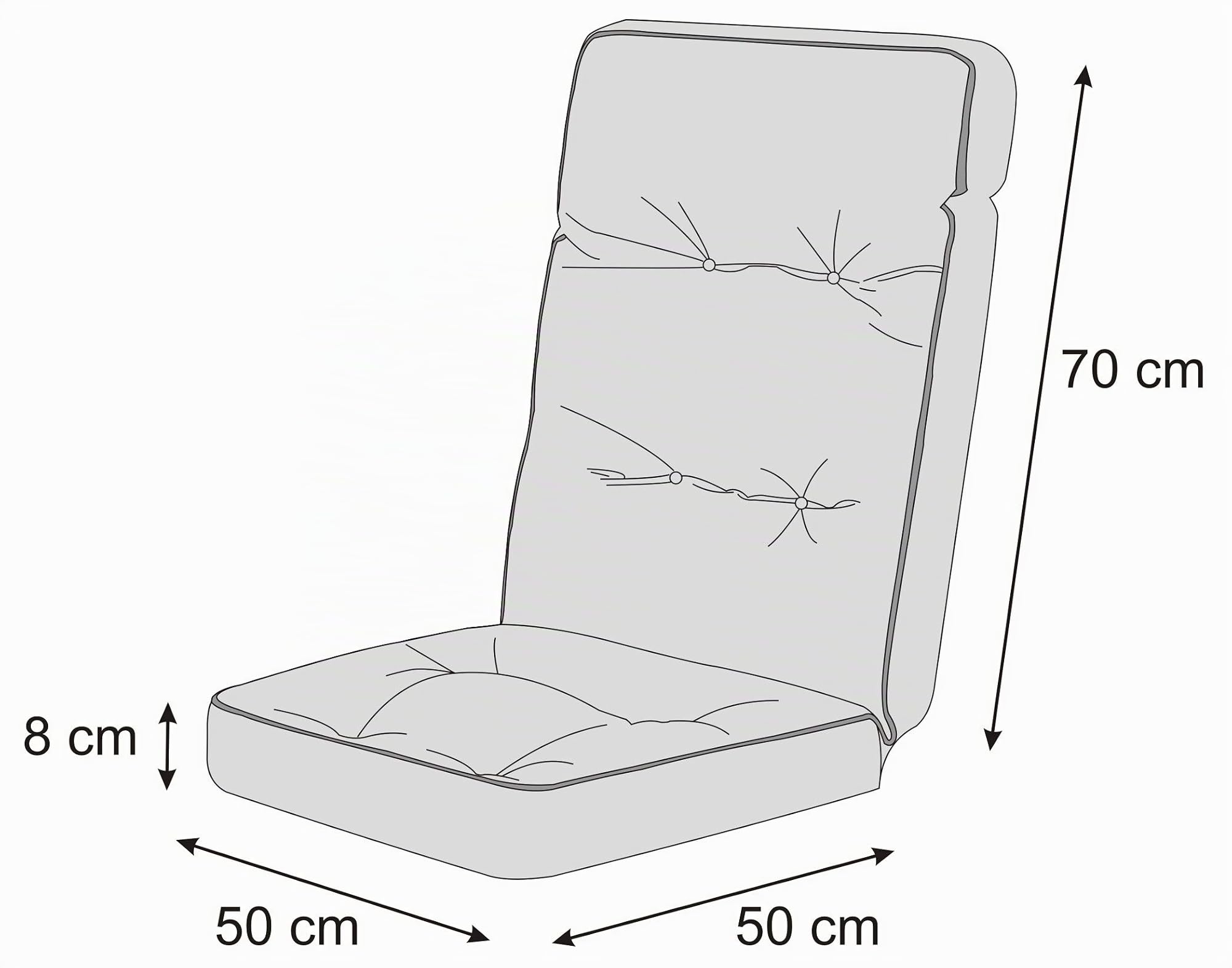 PillowPrim Sitzkissen für Gartenstühle und Campingstuhl – Für Outdoorfans & Gartenfreunde – Bequemer Sitzkomfort im Freien – Gepolstert, Asche, 50x50x70 cm